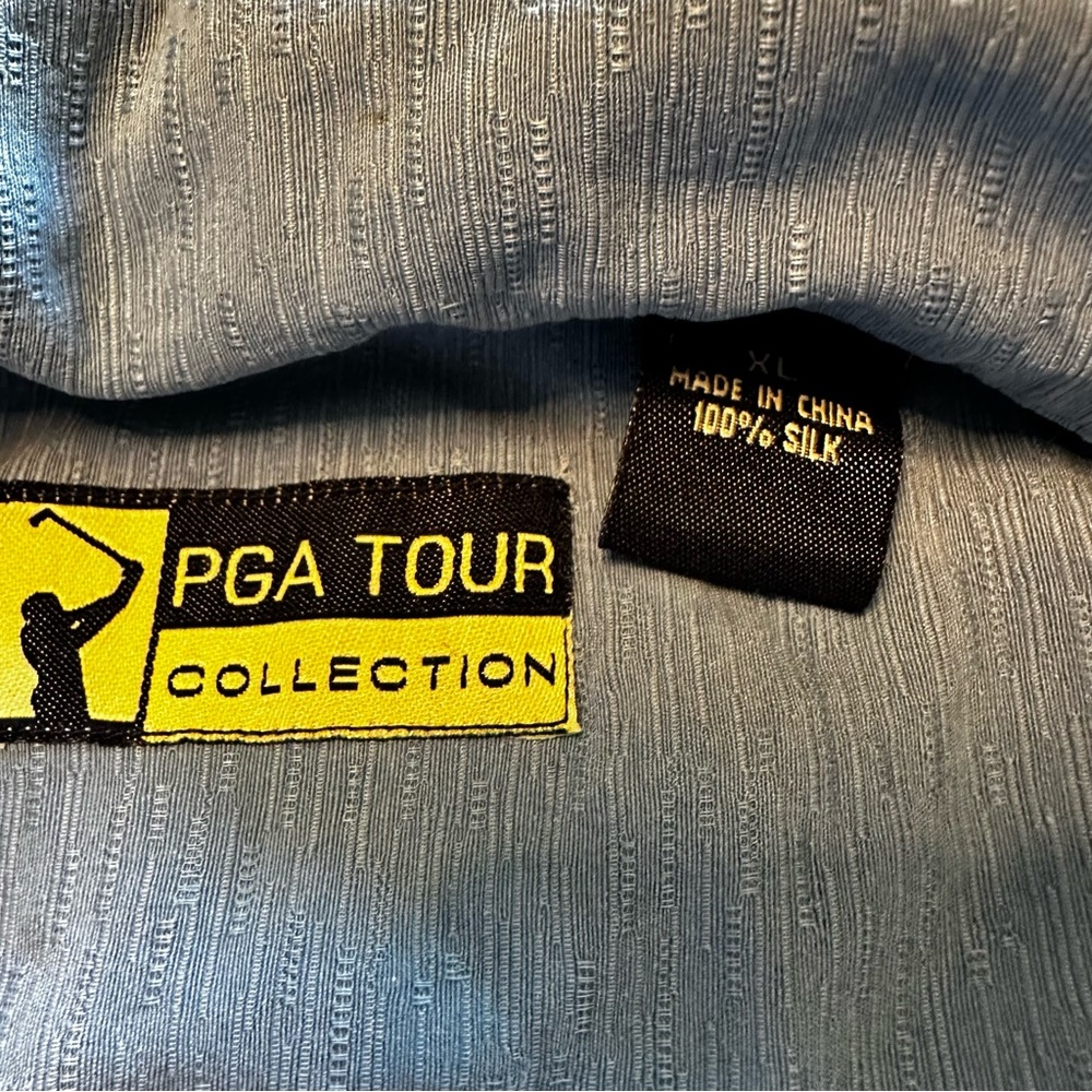 PGA Tour XL 100% Silk Light Gray Blue Casual Button-Down Shirt